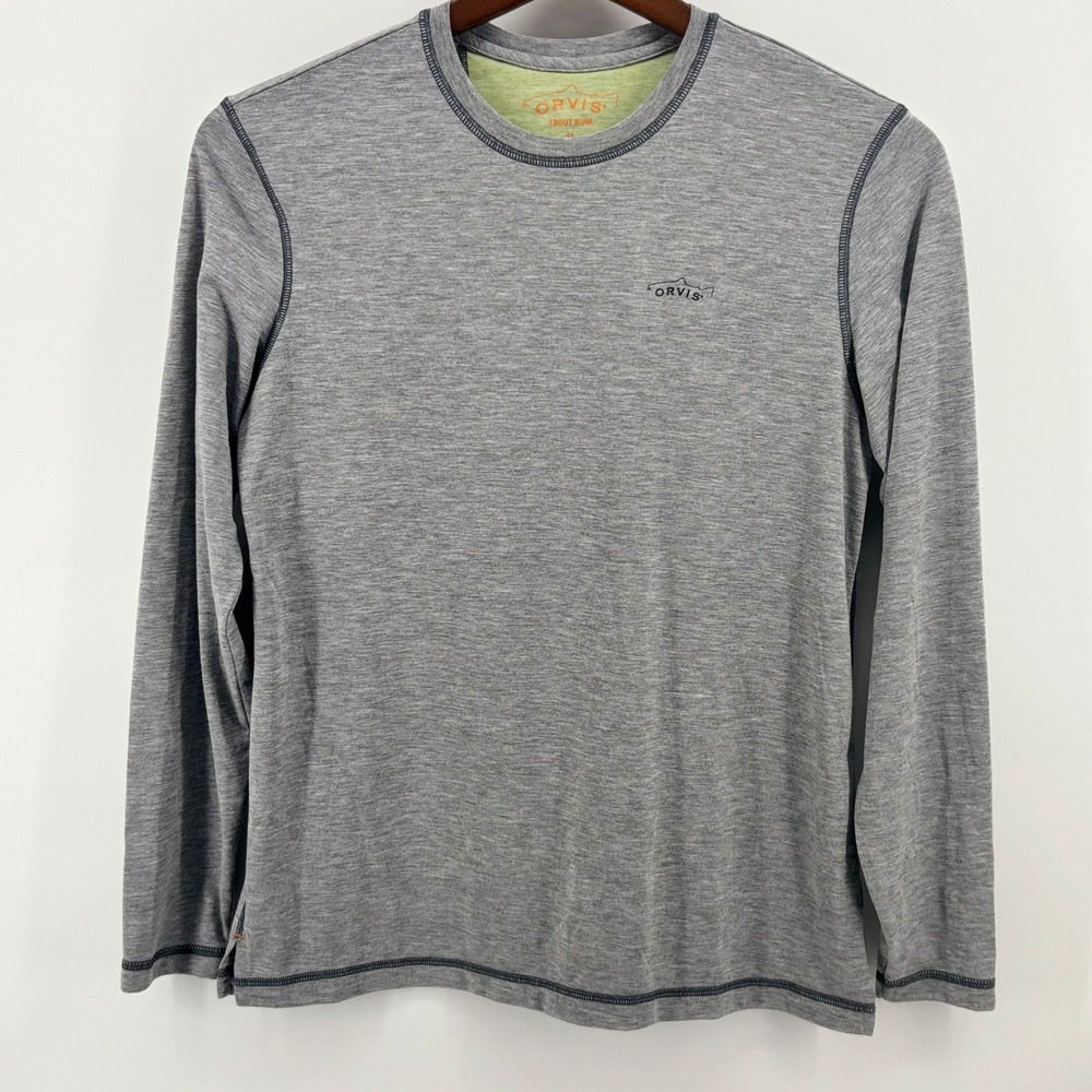 Orvis Trout Bum Mens MD Gray Long Sleeve‎ Performance Crew Neck Shirt Heathered